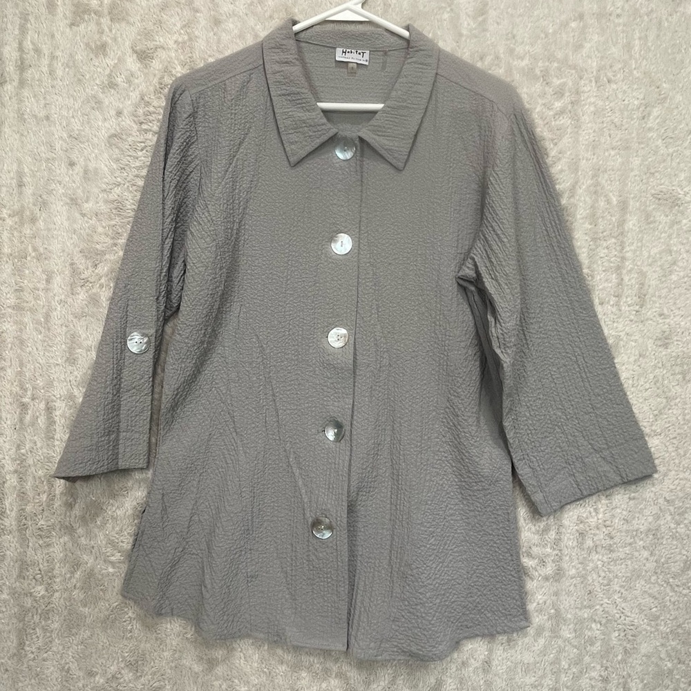 Habitat Clothes to Live In Lagenlook Putty 3/4 Sleeve Tunic Top Sz S Oversized